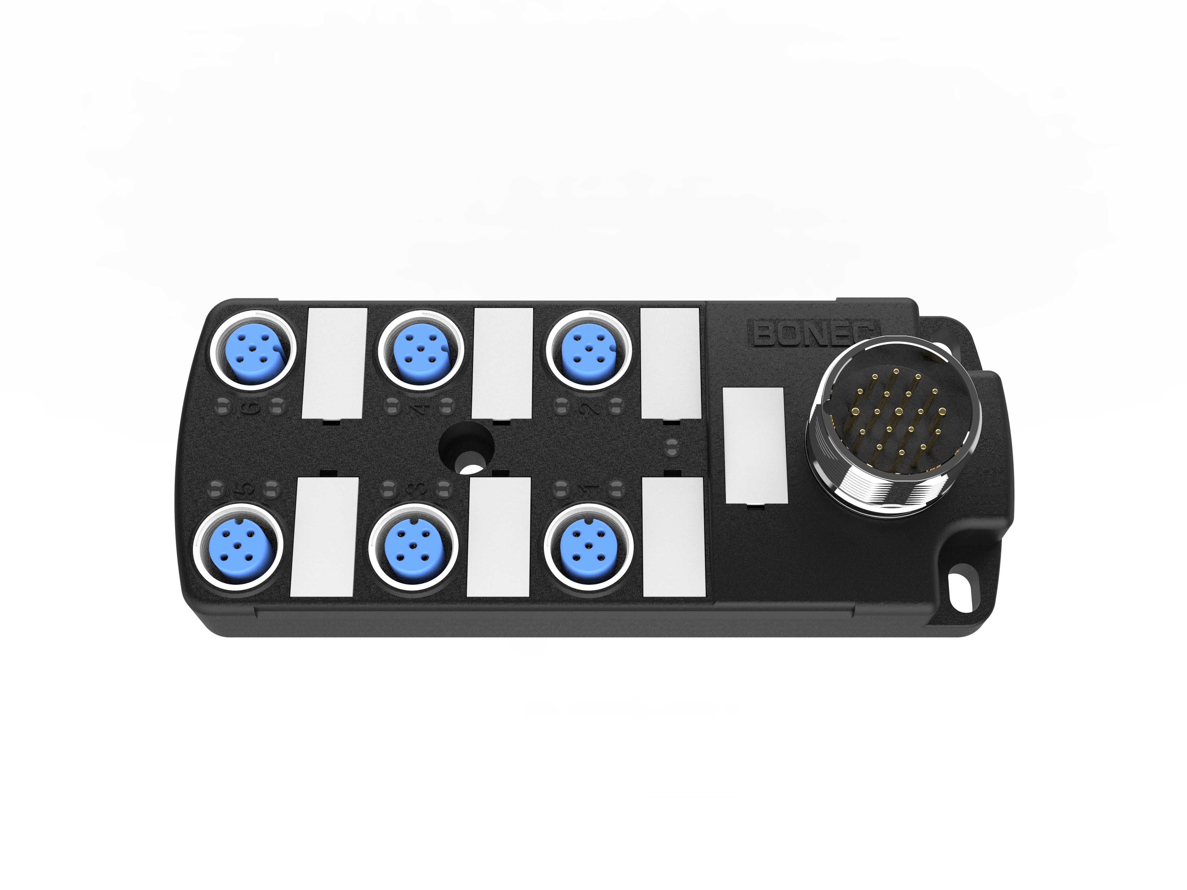 M12 distributor with 6 ports and M23