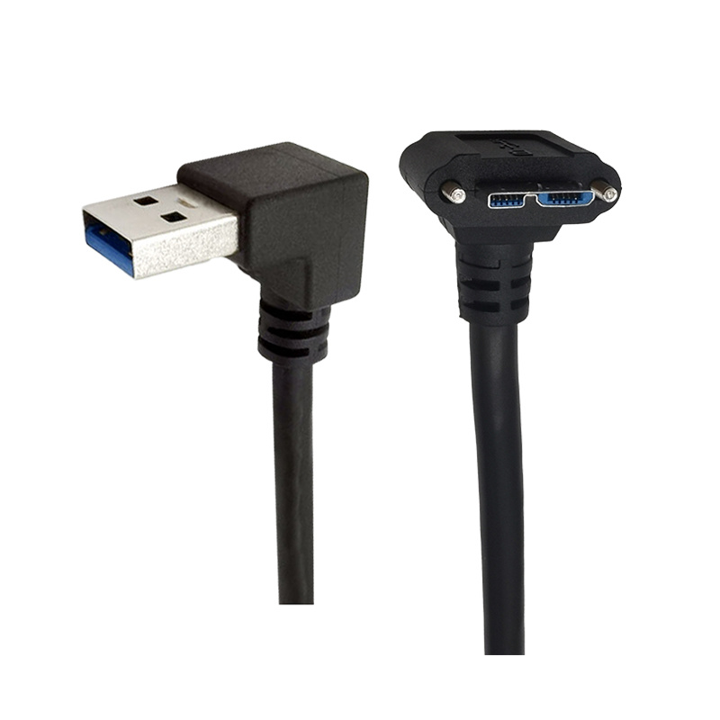 USB3.0 A type Male 90D to Micro USB3.0 B type Male 90D with screw cable