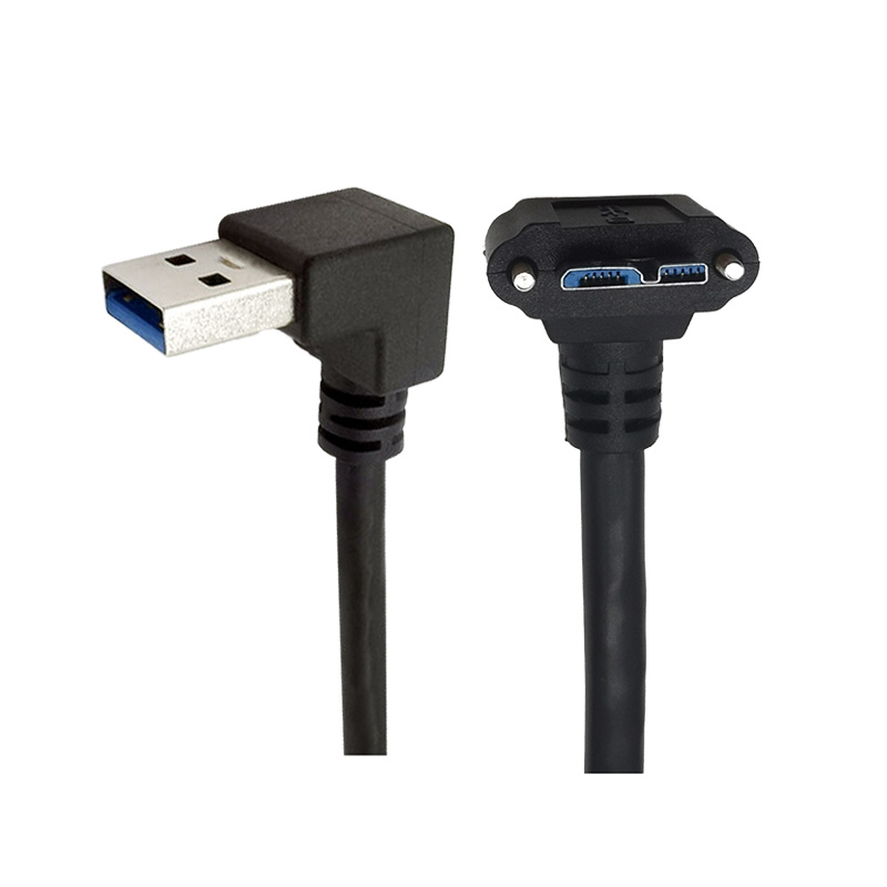 USB3.0 A type Male 90D to Micro USB3.0 B type Male 90D with screw cable