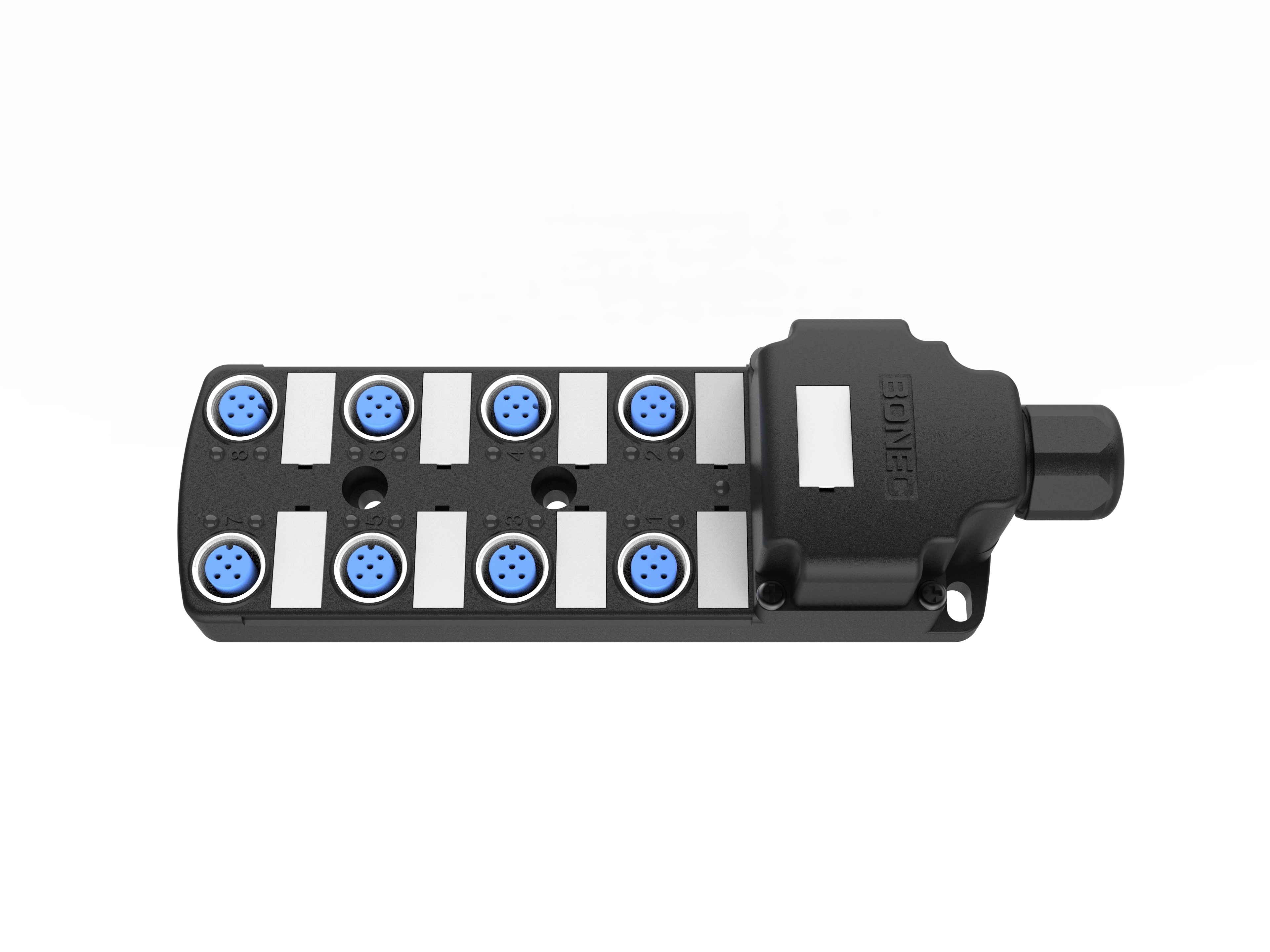 M12 distributor with 8-port terminal block