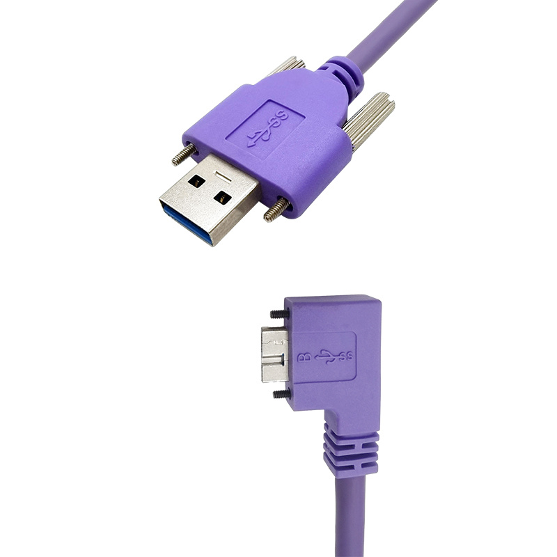 USB3.0 A type Male with screw to Micro USB3.0 B type Male 90D with screw cable