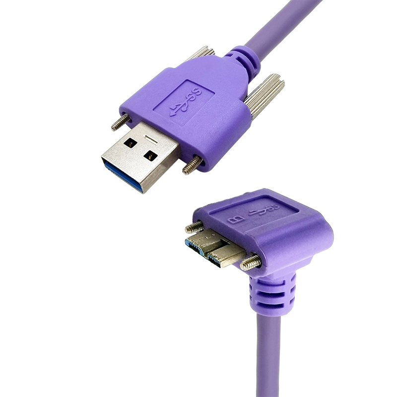 USB3.0 A type Male with screw to Micro USB3.0 B type Male 90D with screw cable