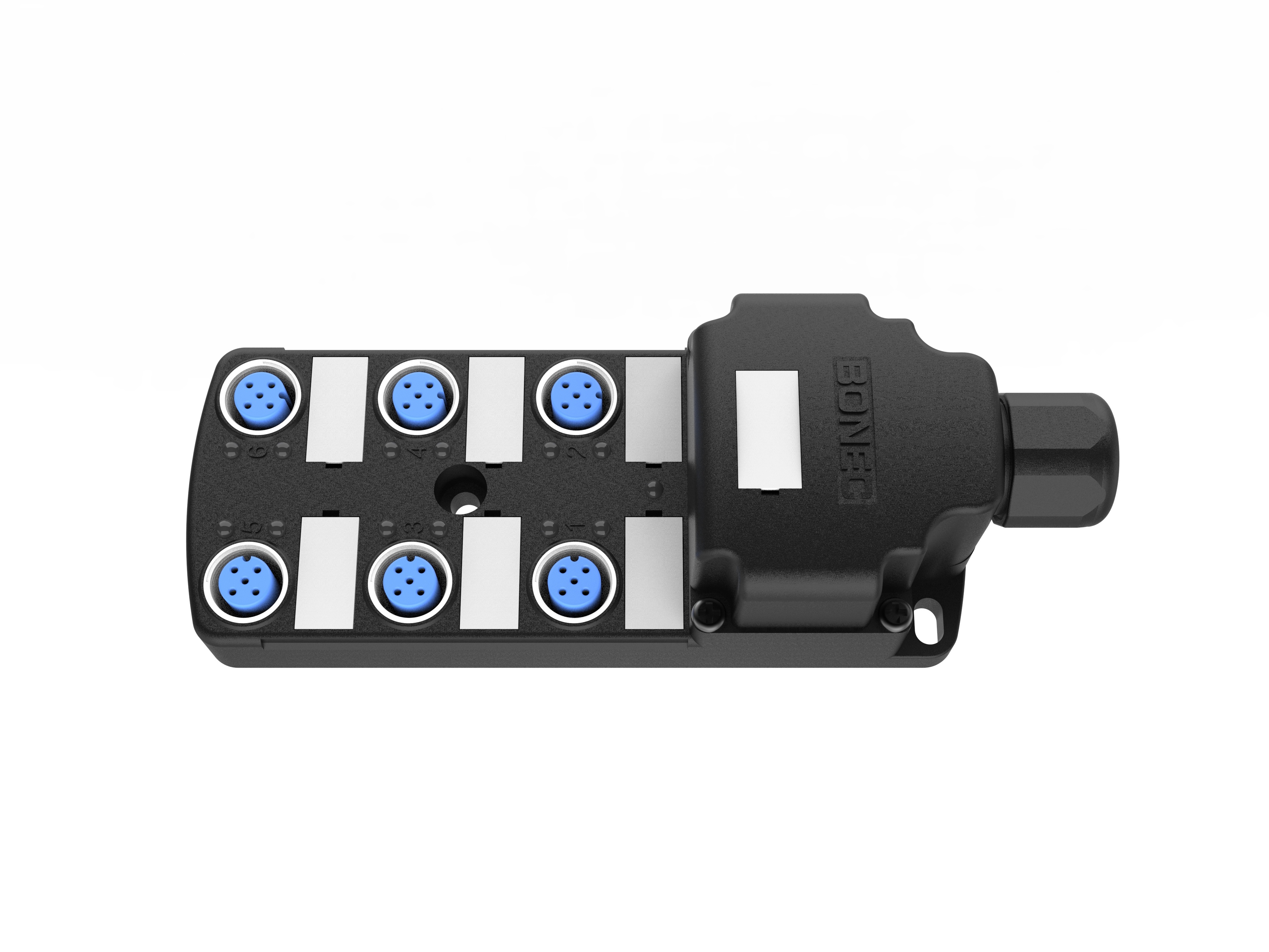 M12 distributor with 6-port terminal block